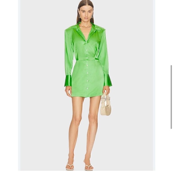 Frame Denim Bright Peridot Strong Shoulder Mini Dress - Picture 3 of 15